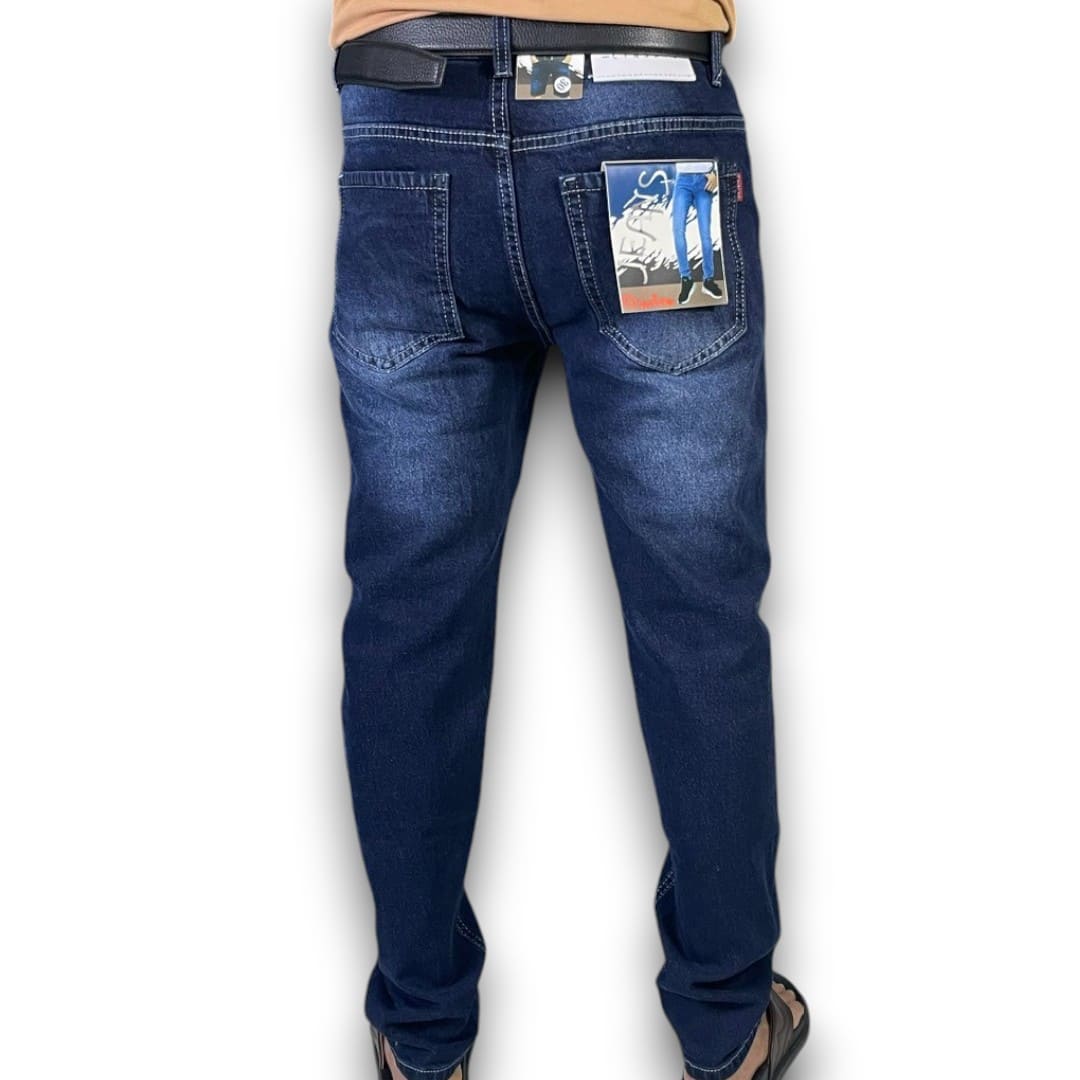 Quần dài jean nam co giãn KT màu xanh đậm cào - Hình ảnh 3
