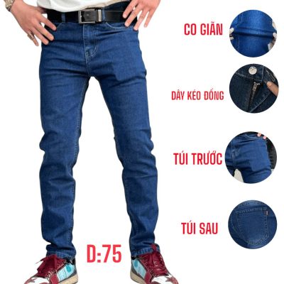 Quần jean nam dài co giãn xanh đậm trơn là lựa chọn hoàn hảo cho những chàng trai yêu thích phong cách trẻ trung, năng động.