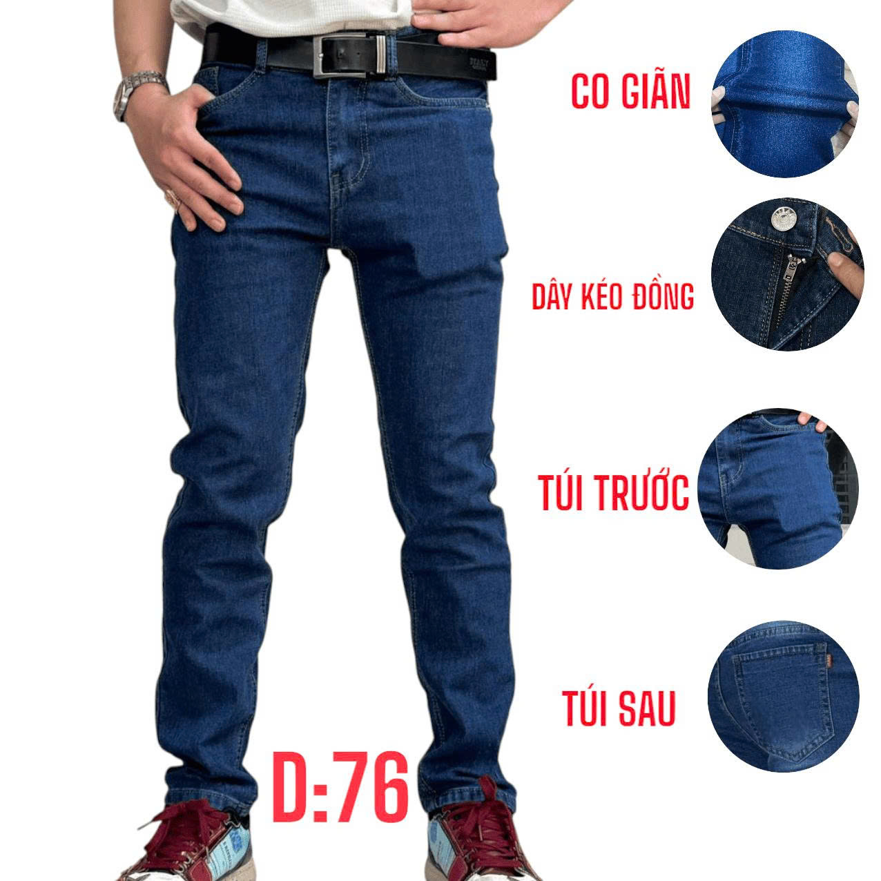 Quần jean nam dài co giãn xanh đậm là lựa chọn hoàn hảo cho những chàng trai yêu thích phong cách trẻ trung, năng động.